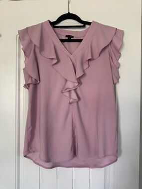 Ann Taylor Dusty Rose Ruffle V-Neck Blouse size Medium Tall